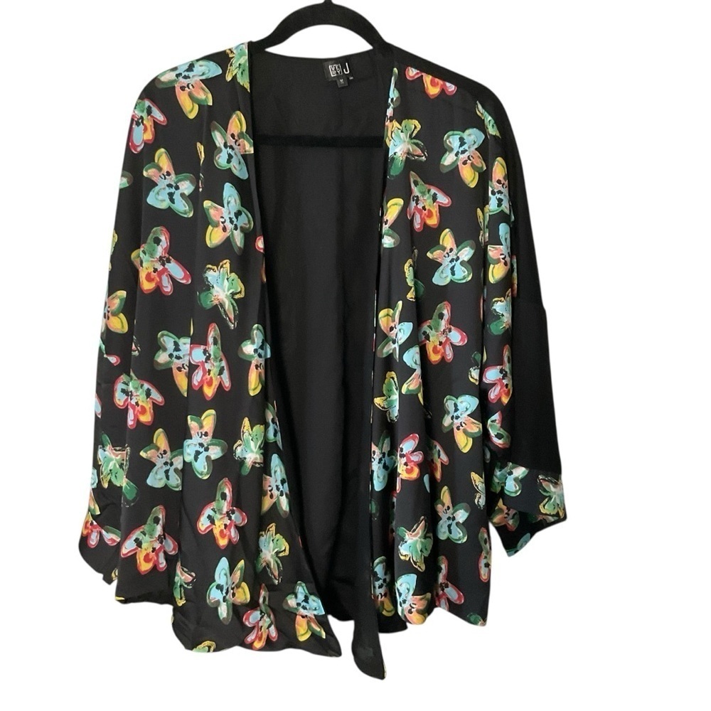 Very J Black Floral Kimono